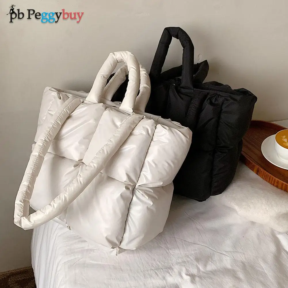 

Женская сумка с верхней ручкой, нейлоновая сумка с хлопковой подкладкой, зимняя женская сумка, однотонные сумки в клетку, сумка-тоут, сумка д...