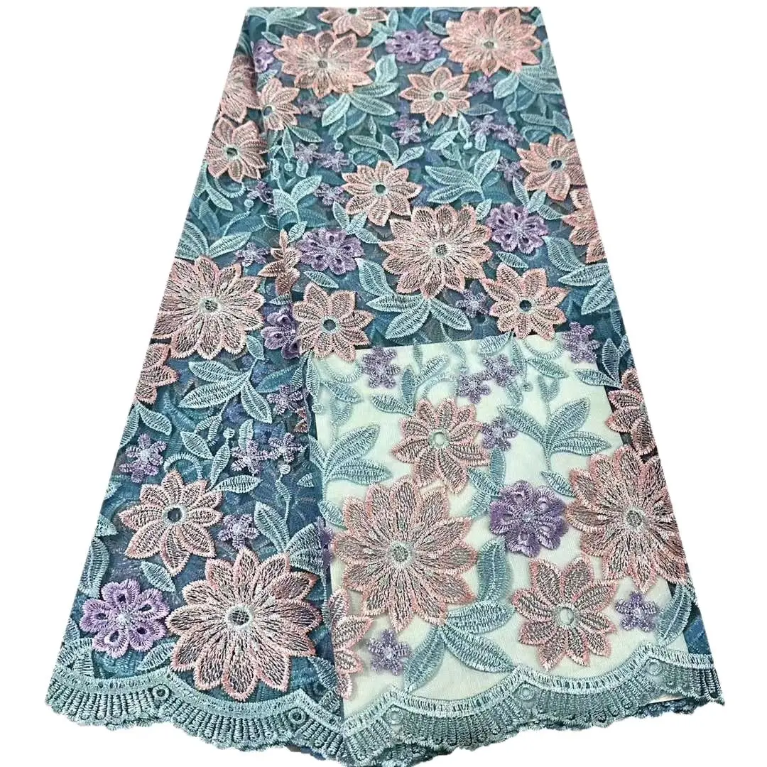 

Фиолетовая ткань, африканские кружевные материалы, Цветочная вышивка бисером, тюль, жаккардовая парча, тонкая ткань, женское платье, 5 ярдов