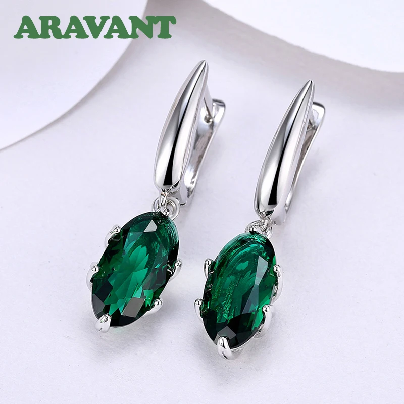 Серьги-подвески Aravant из серебра 925 пробы с овальным зеленым цирконием для женщин