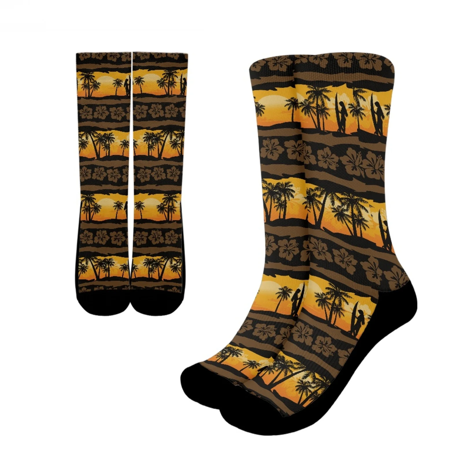 

Polynesian Tribal Pohnpei Totem Tattoo Prints High Quality Absorb Sweat Sports Socks Comfort Polyester Coconut Tree Crew Socks