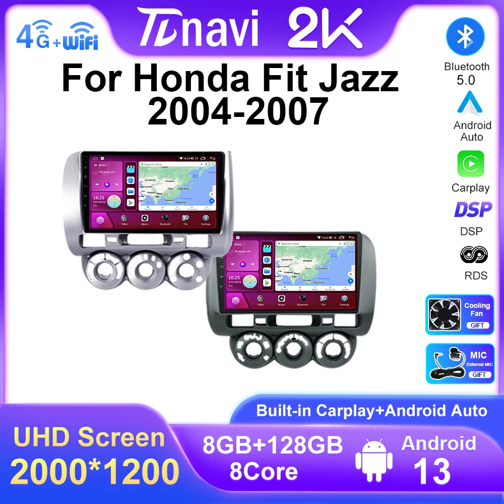 

2din Android 13 Car Radio For Honda Fit Jazz City 2004 - 2007 Multimedia Video Player Stereo Navigation GPS Carplay Auto 4G WIFI