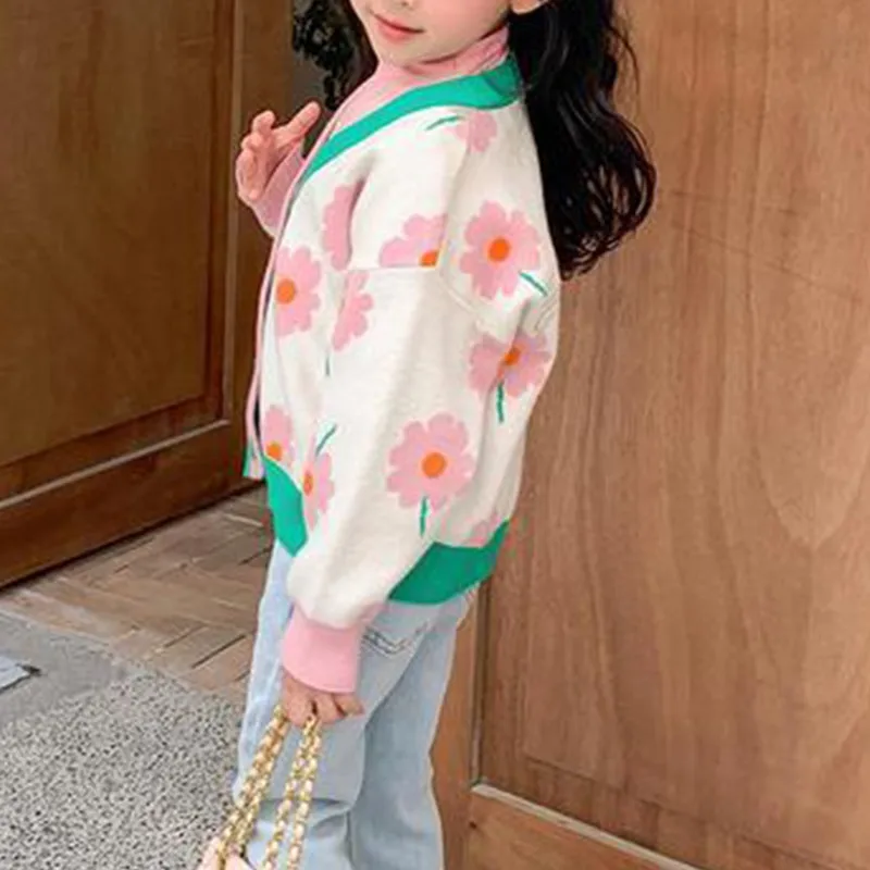 Детский трикотажный кардиган с цветочным принтом на весну/осень