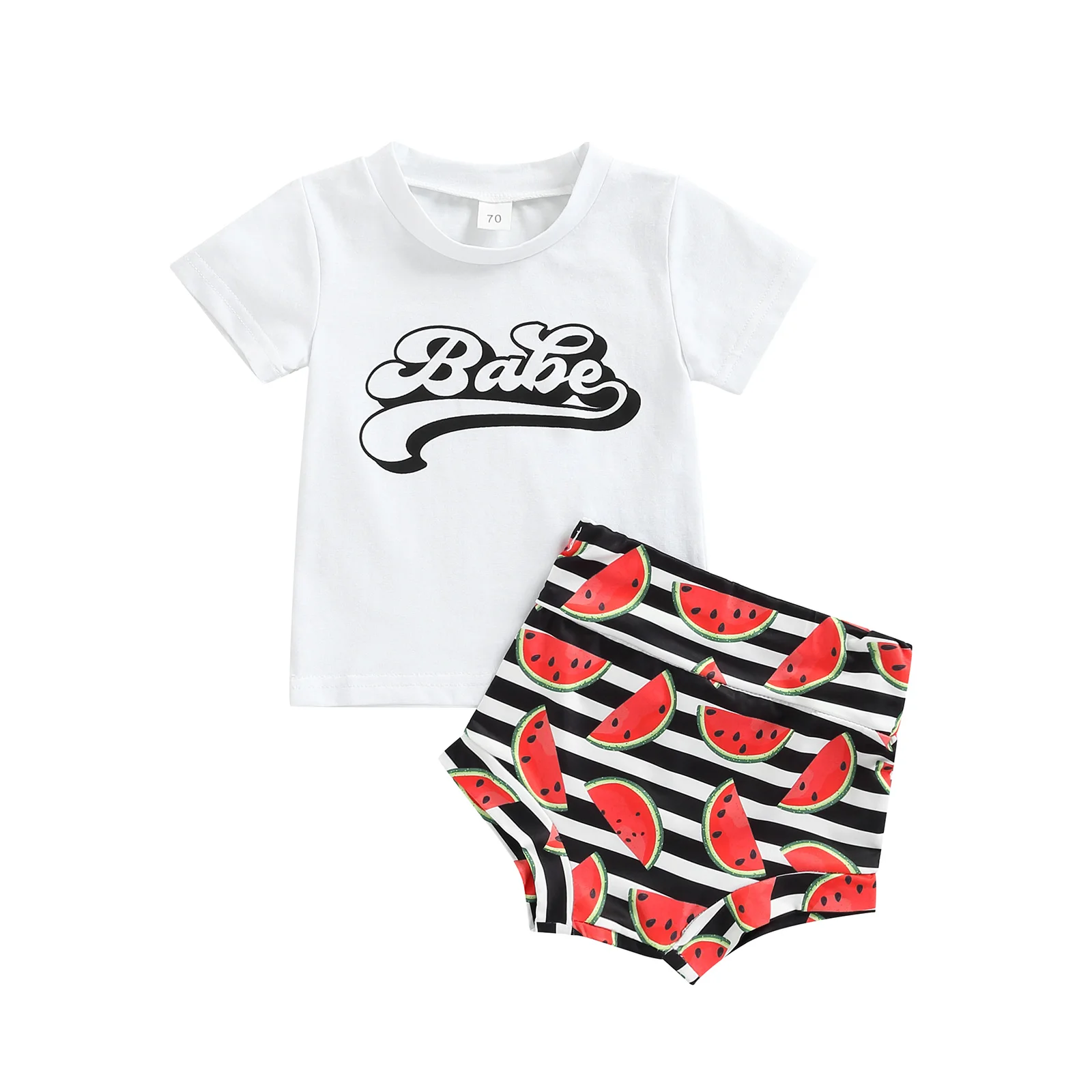 

Infant Baby Girls Boys Clothing Summer Cotton Short Sleeve Letter Printed Tops Striped Watermelon Printed Shorts Casual Set