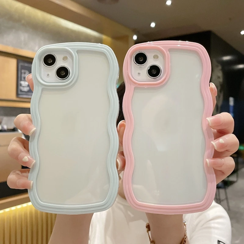 Wave Pattern Solid Color Transparent Soft TPU Phone Case For iPhone 13 12 Pro max 11 Pro Max XS Max XR Case