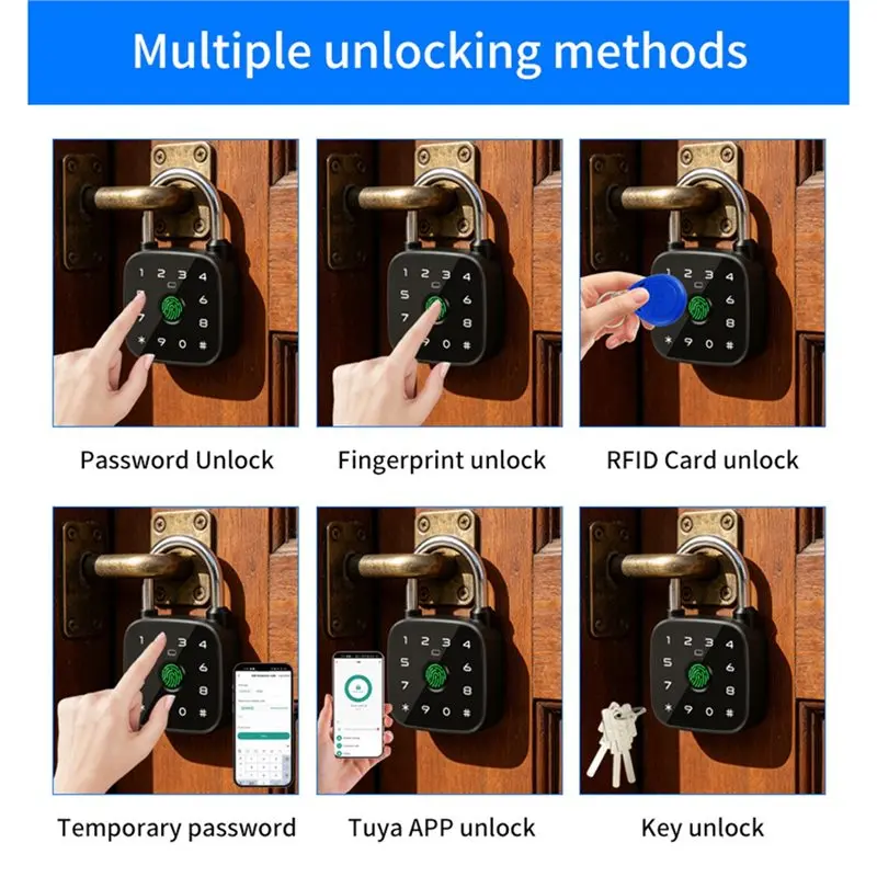 ABMH-Tuya APP Умный замок с отпечатком пальца и паролем, Bluetooth, миниатюрный, водонепроницаемый, биометрический электронный замок для шкафчиков, багажа, спортзалов (art.: 3920db825302f) - 3920db825302f