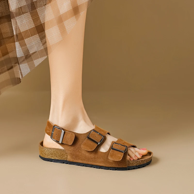 AIYUQI Women Sandals Retro 2023 New Genuine Leather Beach Sandals Women Summer Wear Flat Large Size 41 42 43 Women's Sandals