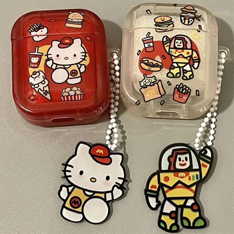 

Sanrio Hello Kitty Earphone Cases Headset Accessories Kawaii Translucent with Ring Anti-fall Portable for Airpods 1 2 3 Pro 2