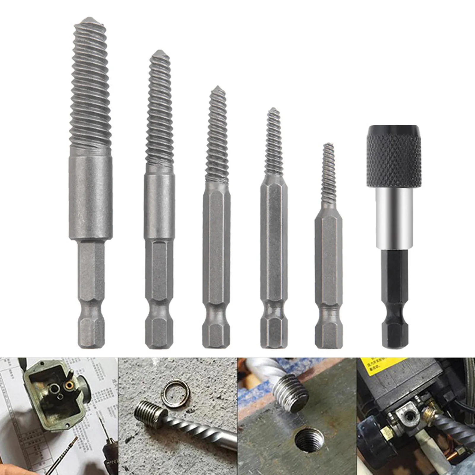 

Screw Extractor Drill Bit Set 6Pcs Damaged Screw Extractor Kit Broken Bolt Remover Sets Drill Bit Set Hand Tools Gadgets Gifts