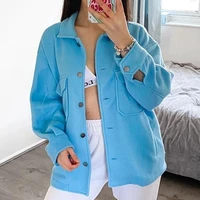 2021 casual women jacket single breasted turn down collar wool coat long sleeve button pocket jackets outwear female solid loose