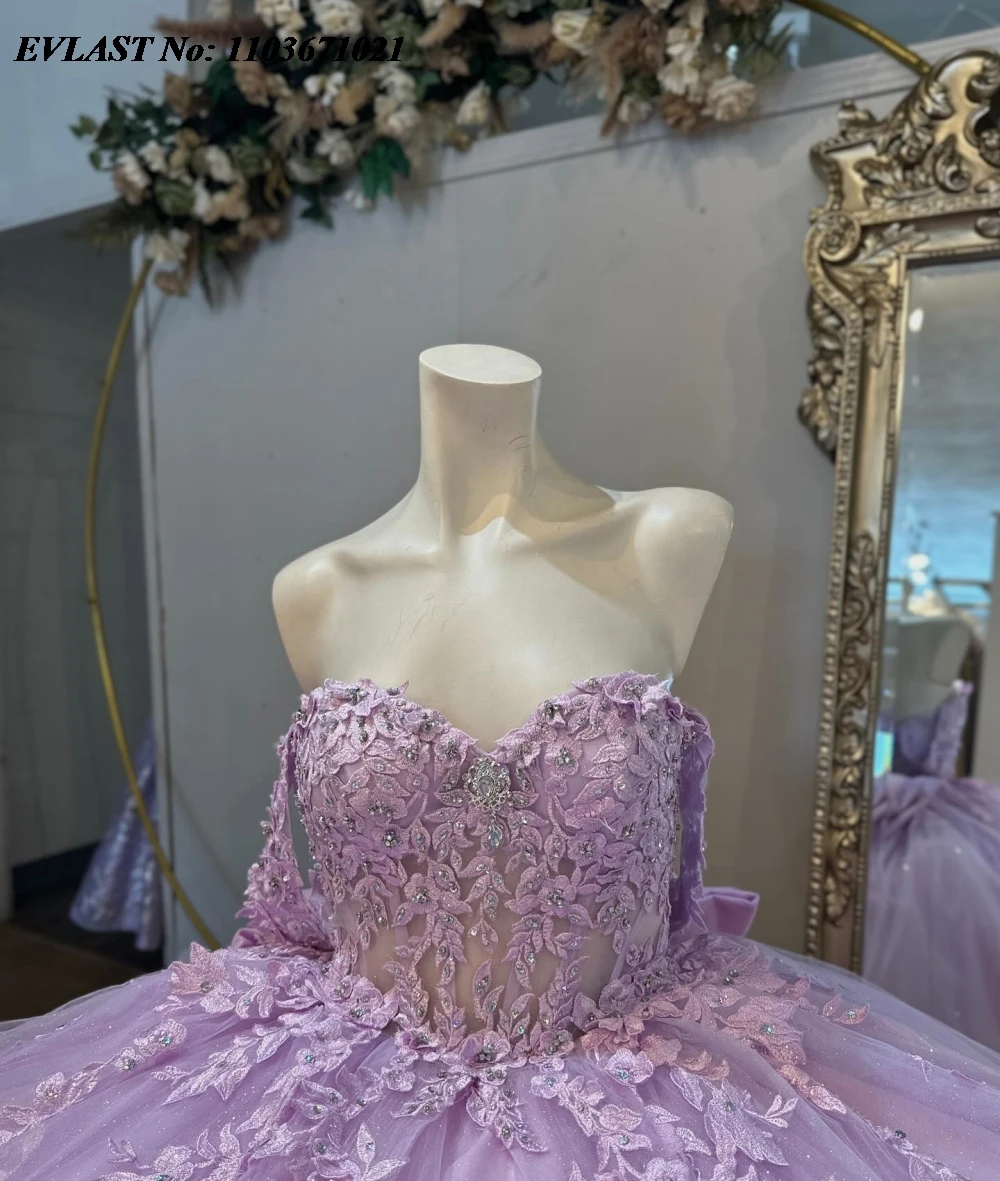 Блестящее фиолетовое платье EVLAST Quinnceanera бальное блестящее кружевное с