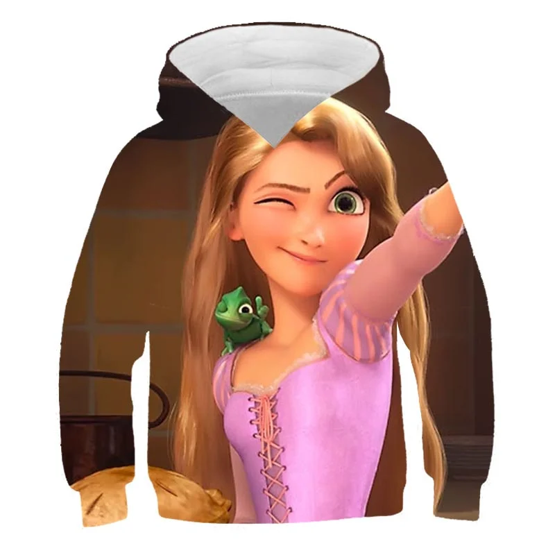 

Grimm's Fairy Tales Magic Blonde Rapunzel Print Baby Girls Autumn Winter Pure Cotton Cartoon Long Sleeve Hooded Clothing 6M-14T