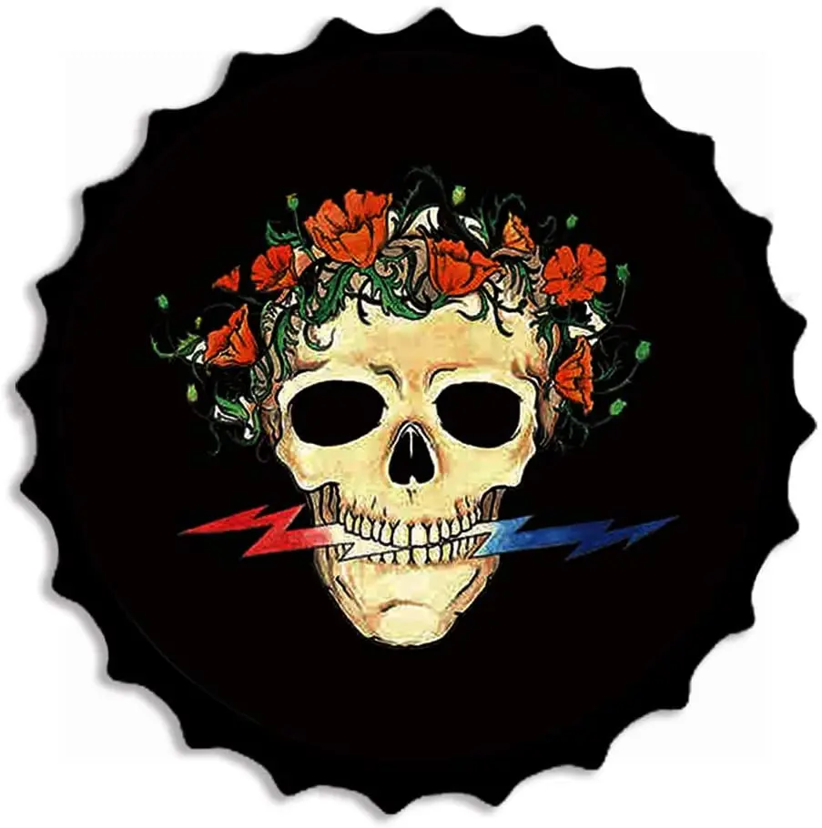 

Retro Metal Tin Signs Bottle Cap- Human Skulls with Flowers -Wall Plaque Poster Cafe Bar Pub Beer Club Diner Wall Home Decor