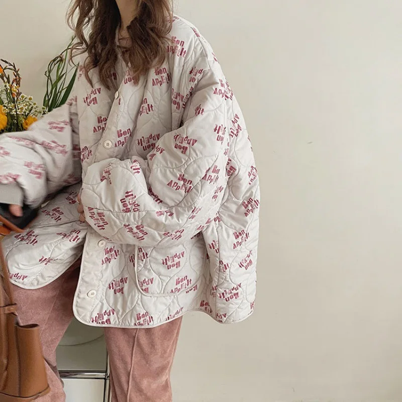 Women Parkas Winter Korean Sweet Full Casual Thick Vintage Letter Winter Jacket Women Coat All-match