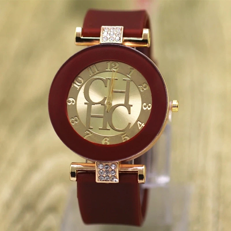 2023 New Europe And America Simple Design Ladies Watch Luxury Brand CH Crystal Silicone Women Quartz Wrist Watch Reloj Mujer
