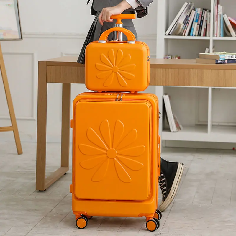 2022 new innovative travel luggage set 20/24 inch suitcase with front computer bag fashion travel trolley suitcase wheels 2PCS