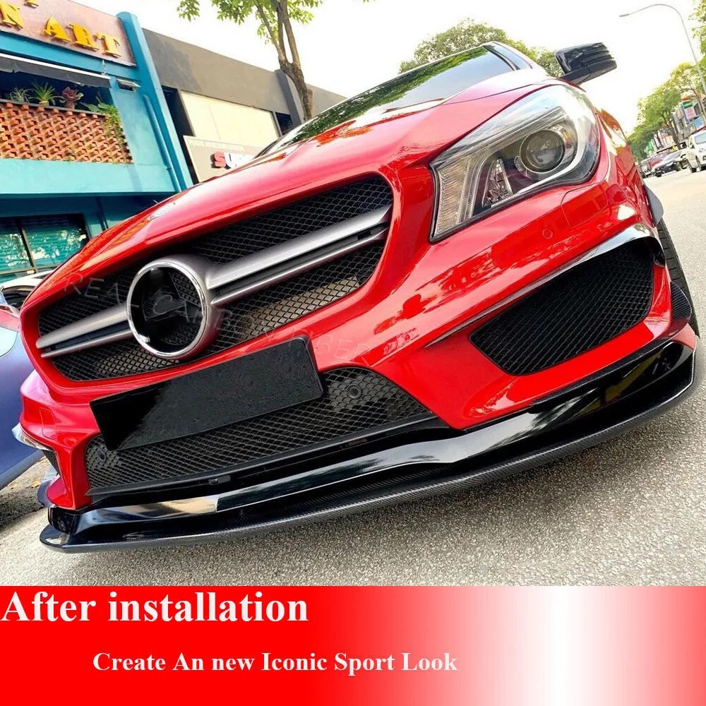 Фото Для Mercedes-Benz W117 C117 CLA250 CLA45 2014-15: Накладки-сплиттеры на передний бампер из настоящего карбона, аксессуары для автомобиля №4