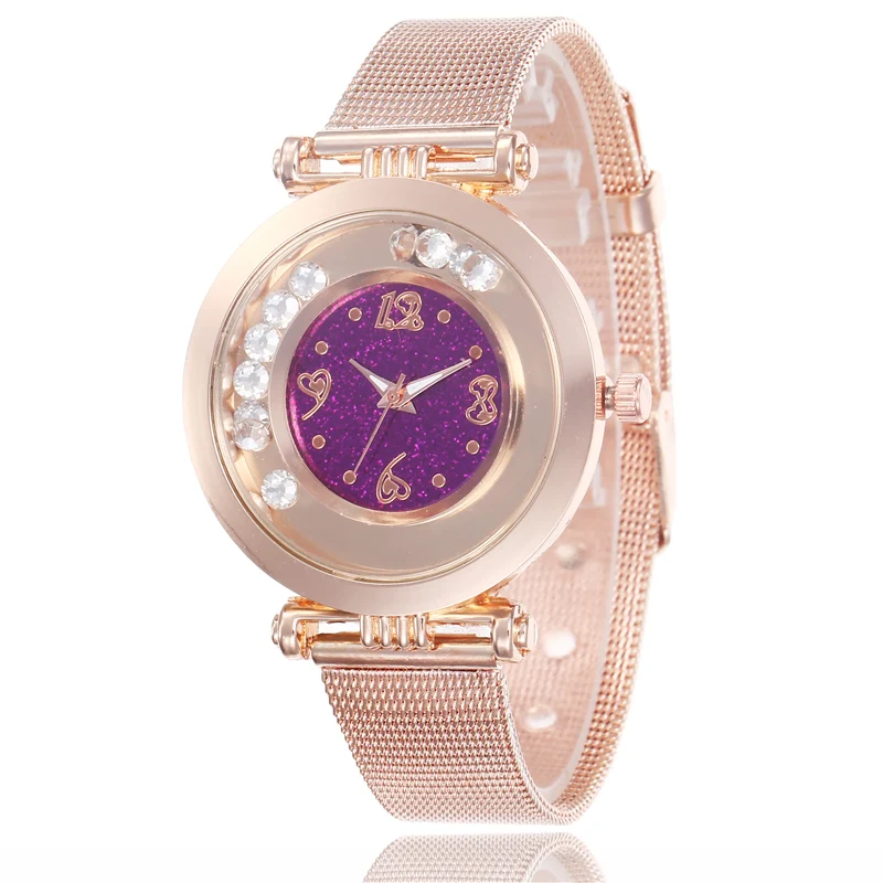 

Watches Women Fashion Flow Bead Rhinestone Number Quartz Watch Female Rose Gold Mesh Wristwatches Ladies Gift Relogio Masculino