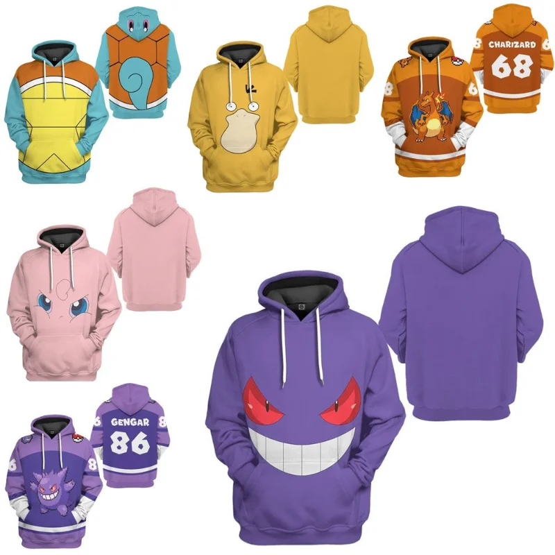 Pokemon Men's Hoodies For Adults Children Anime Elf Pikachu Gengar Peripheral Two-dimensional 3D Printed Sweatshirts Xmas Gifts