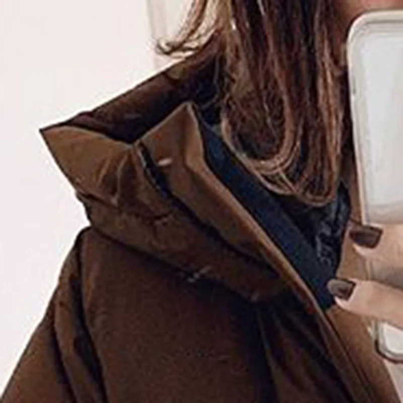 Cotton Padded Jacket Top To Keep Warm Winter Women's Thick Coat Women's Casual Solid Color Hooded Zipper Brown Puffer Jacket