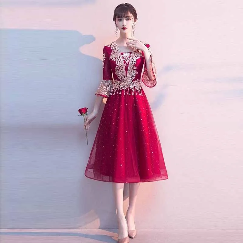 

Chinese Traditional Style Cheongsam Bridal Vintage Elegant Dresses Oriental Pregnant Women Wedding Party Evening Dress Qipao