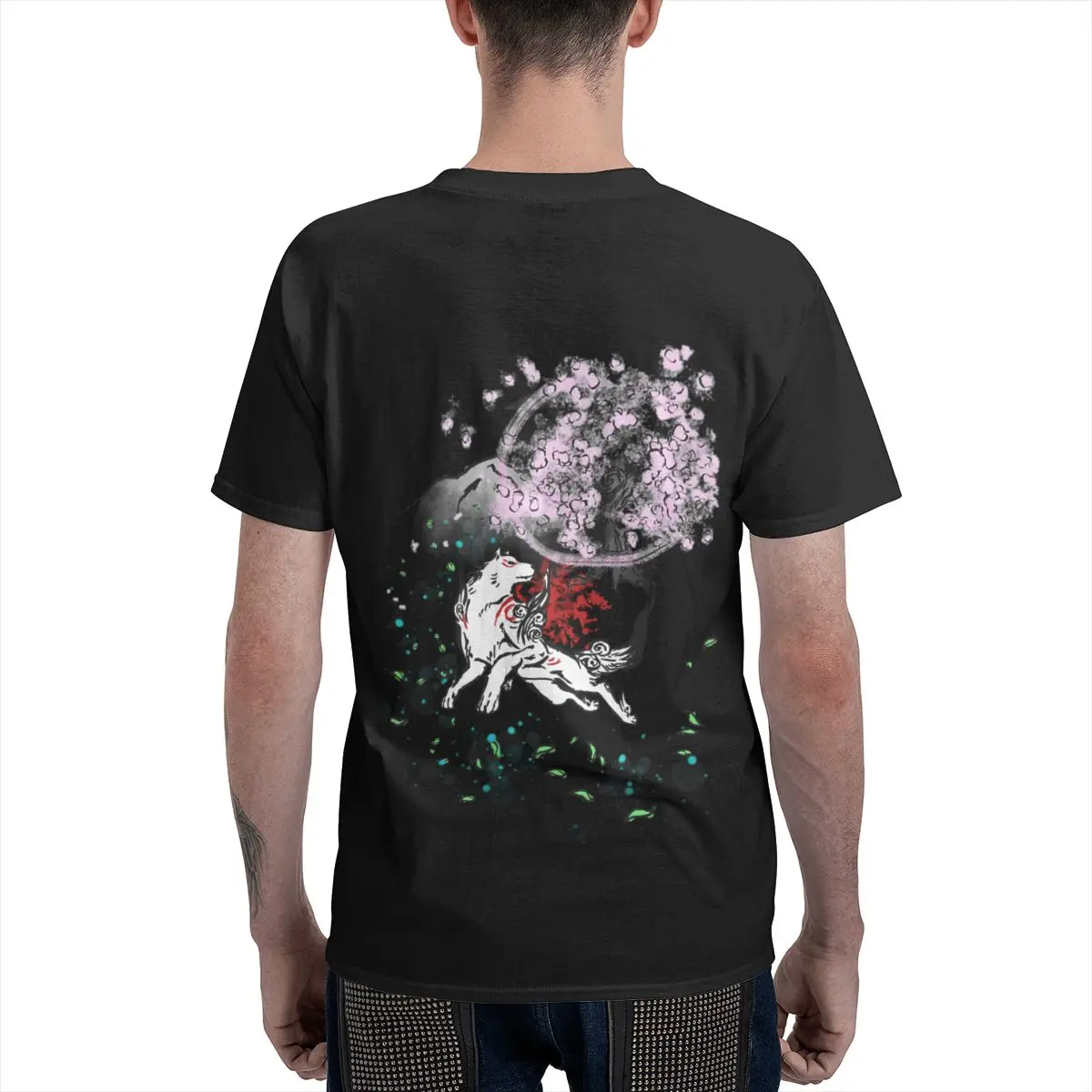 Футболка Amaterasu Okami с изображением цветов вишни, впитывающая пот, двусторонняя, в простом корейском стиле, с простыми принтами. (art.: 3920dcb246369) - 3920dcb246369