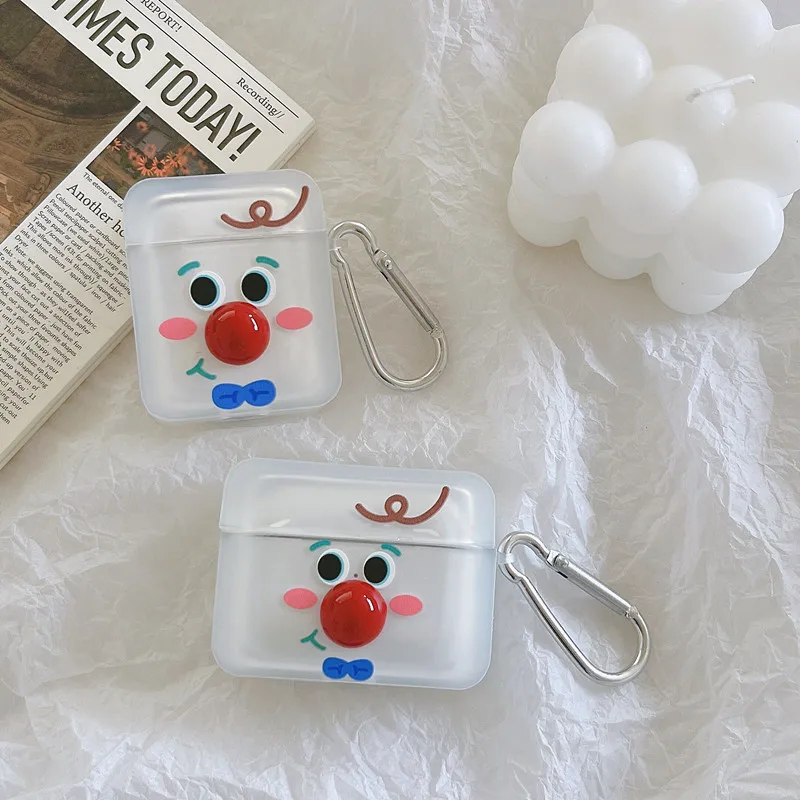 

Cute clown pattern Cover for Apple Airpods 1 2 Case with Hook for AirPods Pro Case wireless Bluetooth Earphone Transparent Case