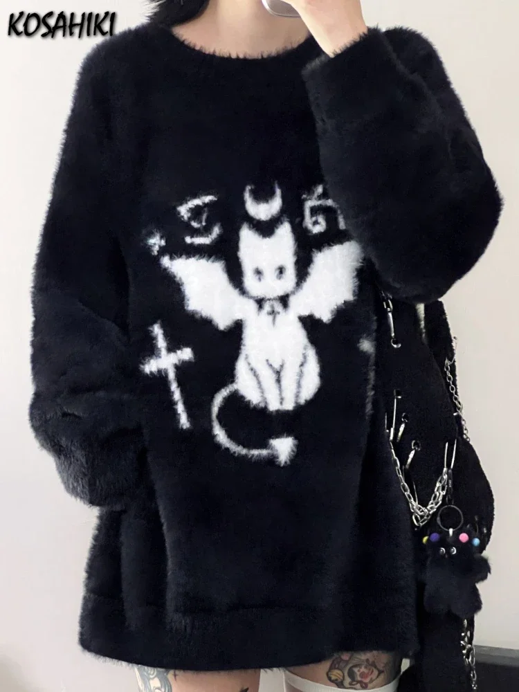 Джемпер женский вязаный в стиле Харадзюку Свитер оверсайз готическом с