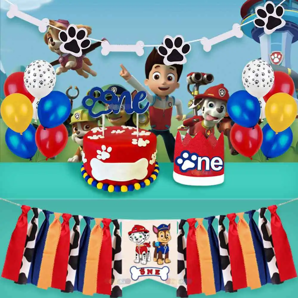 

Paw Patrol Birthday Arrangement Decoration Chase Anime Figures Party Banner Pat Patrol Canine Background Cloth Latex Balloon Toy