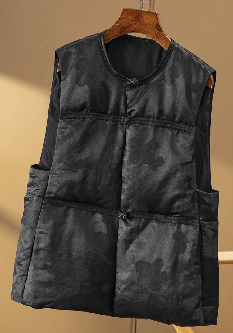 New Winter Coat Vest Thin Women  90%  White Goose Down Cotton Silk Linen Chinese Style Jacket Women Casacos De Inverno Feminino