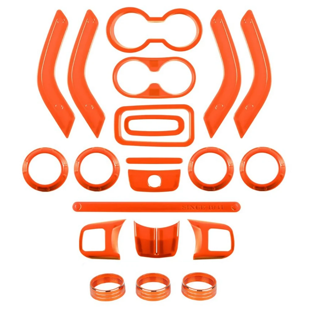 

21 PCS Car Interior Decoration Trim Kit Steering Wheel & Center Console Trim for JK Jeep Wrangler 2011-2017 (Orange)