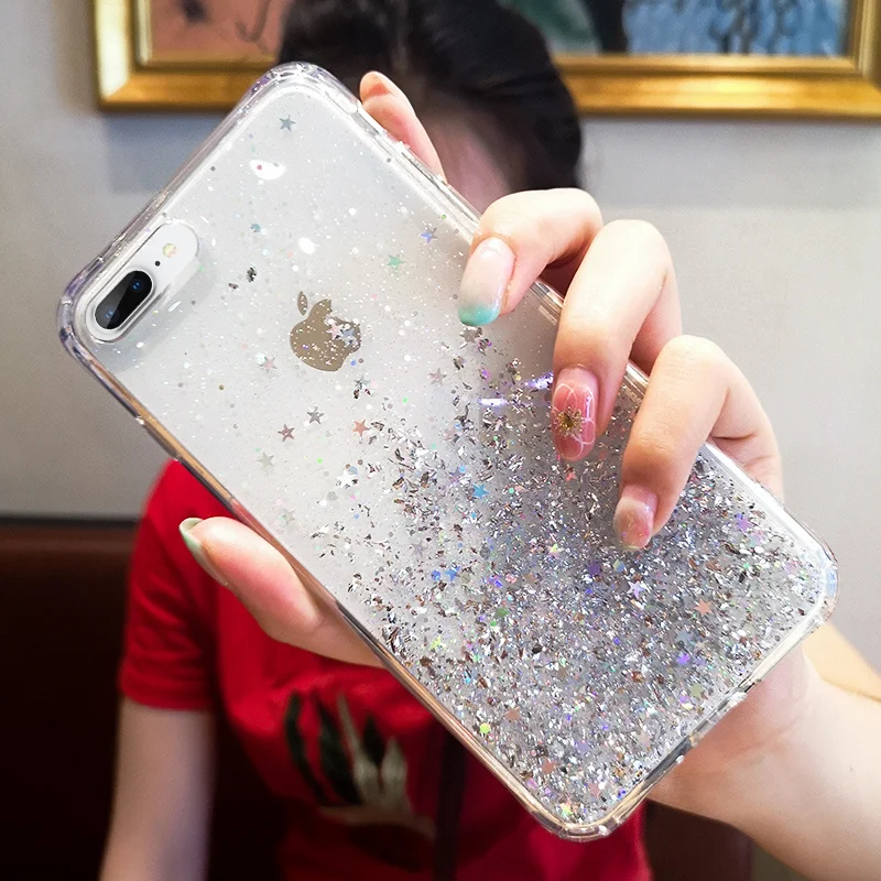 

Роскошный чехол для телефона с блестками и кристаллами для iPhone X XR XS Max, мягкий силиконовый чехол для iPhone 7 8 6 S 6 S Plus, прозрачный чехол