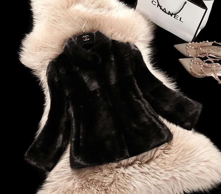 Lady's fur coat Winter new style imitation mink coat women's stand collar stripe warm thin tailor-made women Faux fur coat