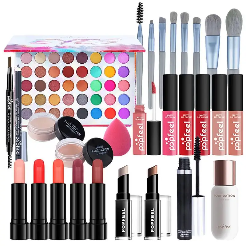 

Professional Makeup Kit Lip Palette Set Professional Makeup Gift Kit For Eyeshadow Palette Eyeliner Lip Gloss Lipstick Eyebrow