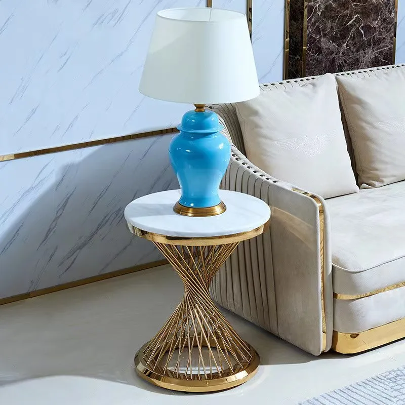 Новый дизайн 2023 мраморный журнальный столик из нержавеющей стали Глянцевая