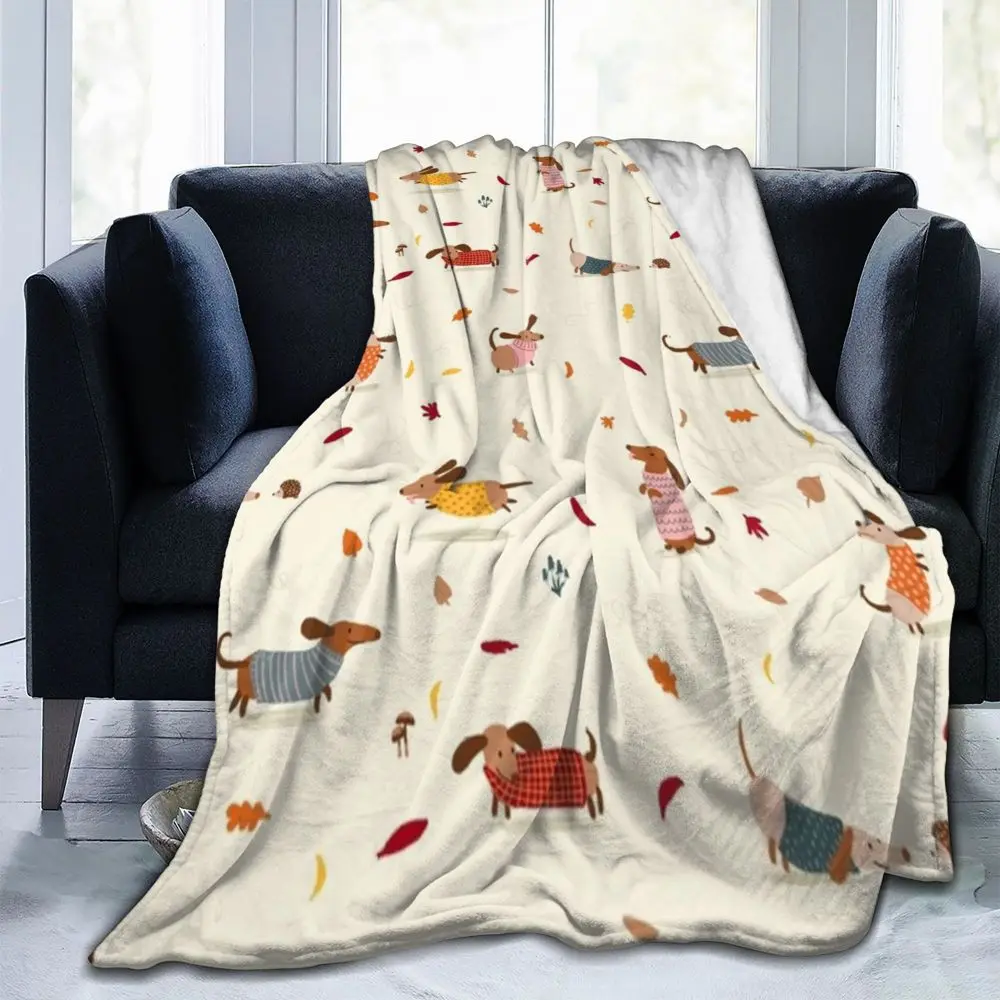 

Dachshund In Sweater Cartoon Pattern Blanket Cute Fluffy Soft Flannel Print Throw Blankets Bedspread Sausage Dog Fleece Blankets