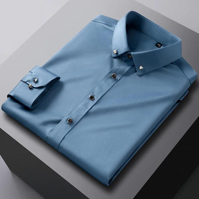 Men's Silk Shirts Long Sleeve Drill Button Solid Color 3XL Silky Business Formal Social No Iron and Wrinkle Soft Fashion Clothes 4