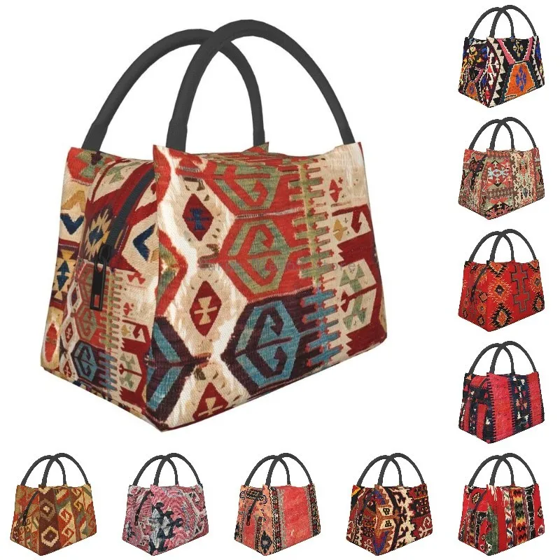 

Aksaray Tribal Antique Turkish Kilim Print Insulated Lunch Bags for Women Leakproof Vintage Bohemian Ethnic Art Lunch Tote