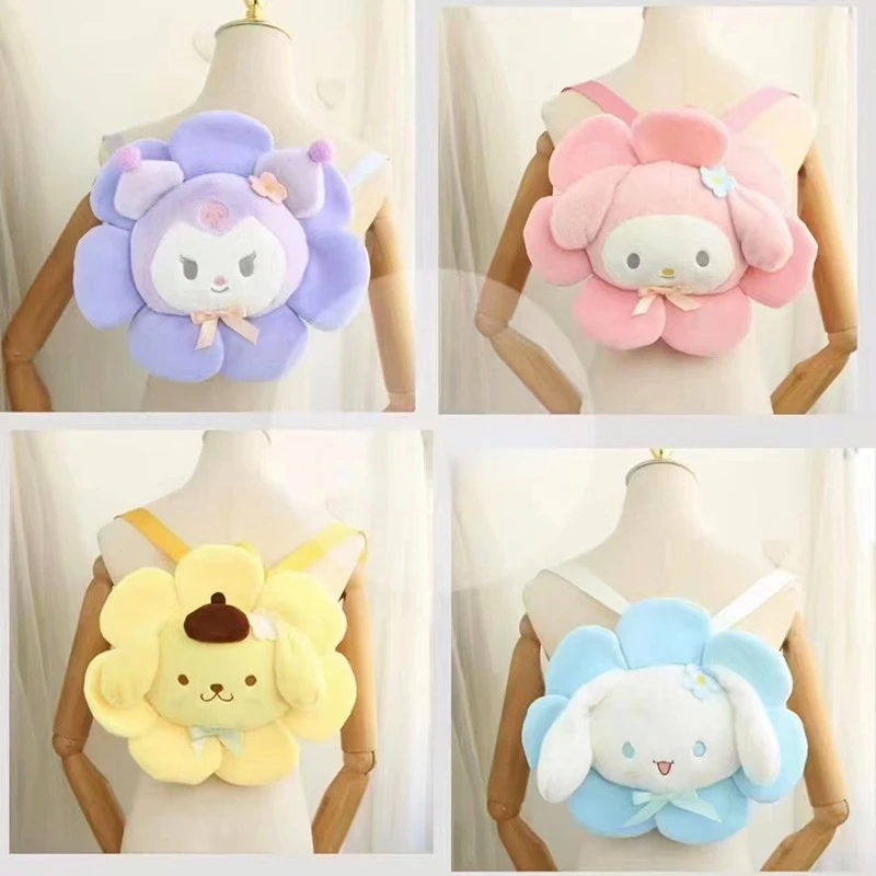 

Sanrio Characters Plush Bag Cinnamoroll Pom Pom Purin Melody Kuromi Stuffed Flower Dolls Backpack Children Girls Christmas Gifts