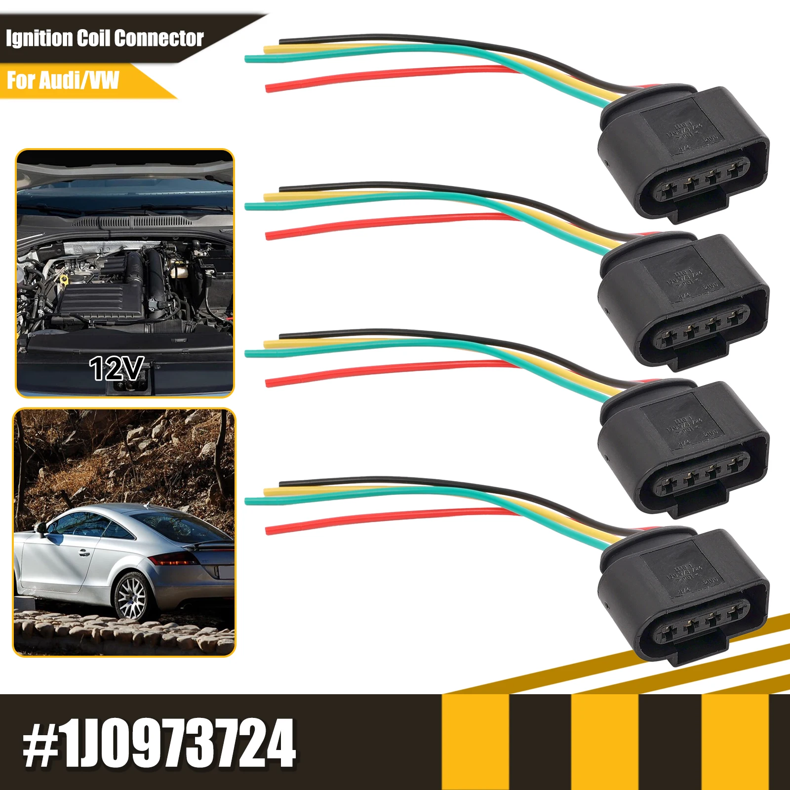 

4 шт., 4-проводной разъем для ремонта катушки зажигания, жгут проводов 1J 0973724 Для VW MK5 MK6 Jetta Rabbit Golf Audi A4 SKODA SEAT