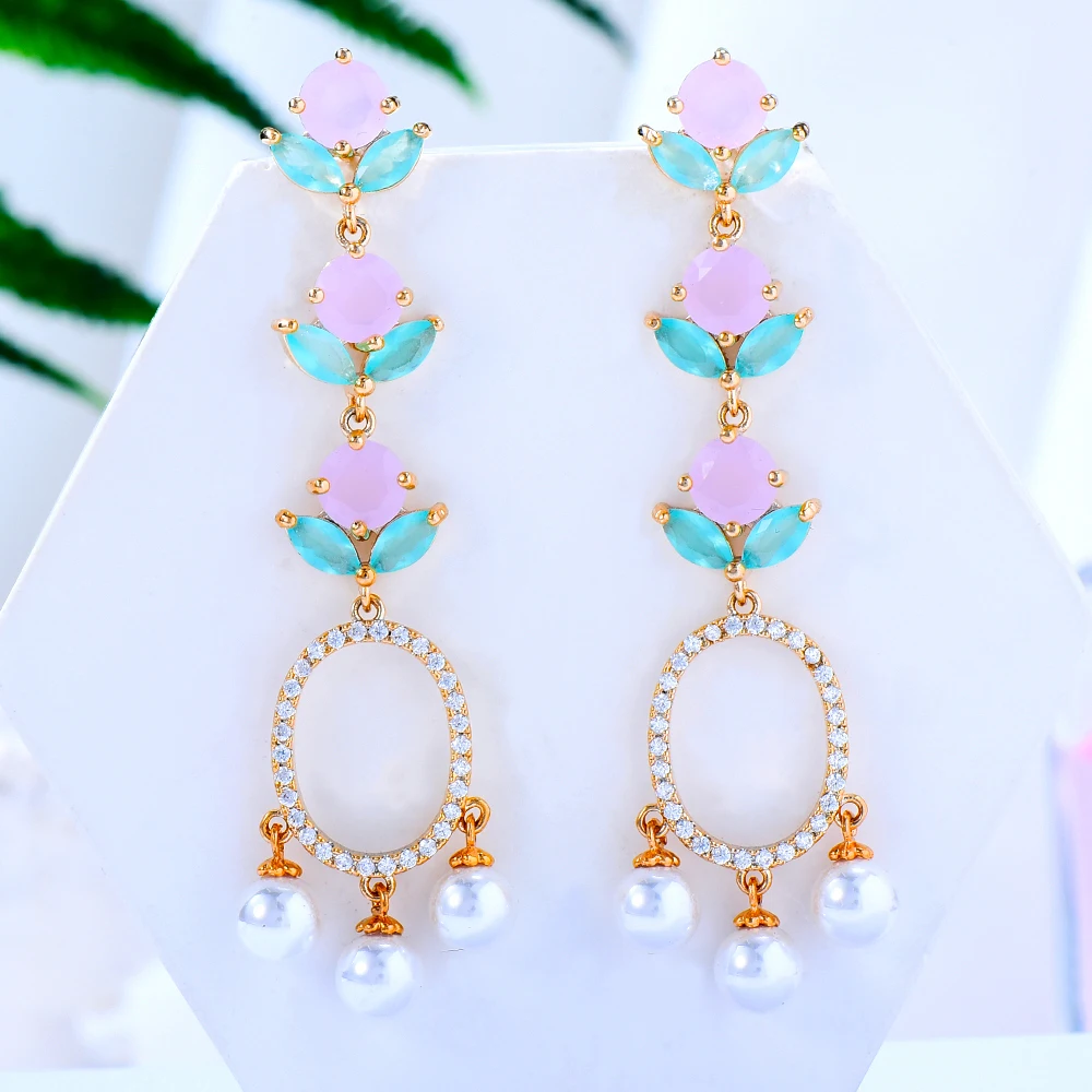 

Kellybola Vintage Sweet Pink Opal Pearls Earrings For Women Punk CZ Dangle Drop Earrings 2022 Trend Set of Earrings Jewelry