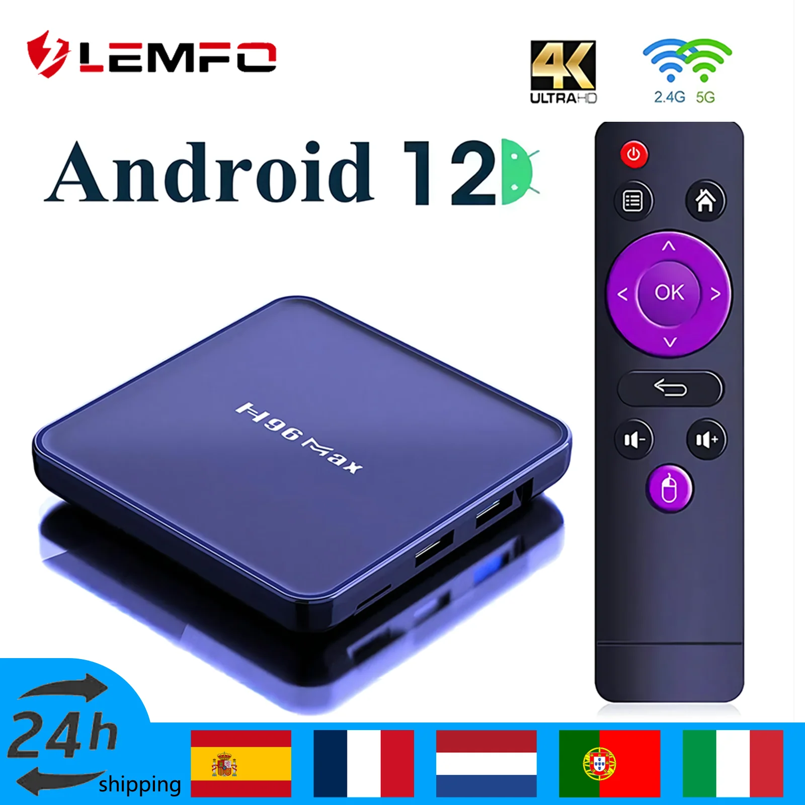 

LEMFO H96 MAX V12 Smart TV Box Android 12 4K 4GB RAM 64GB ROM Dual Wifi Media Player Google Player Youtube Set Top Box