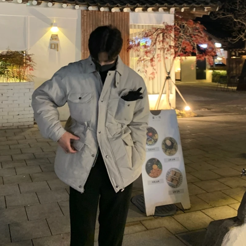 Winter Jacket Men Warm Fashion 3-color Pocket Thicken Jacket Men Streetwear Korean Loose Thick Short Coat Mens Parker Clothes