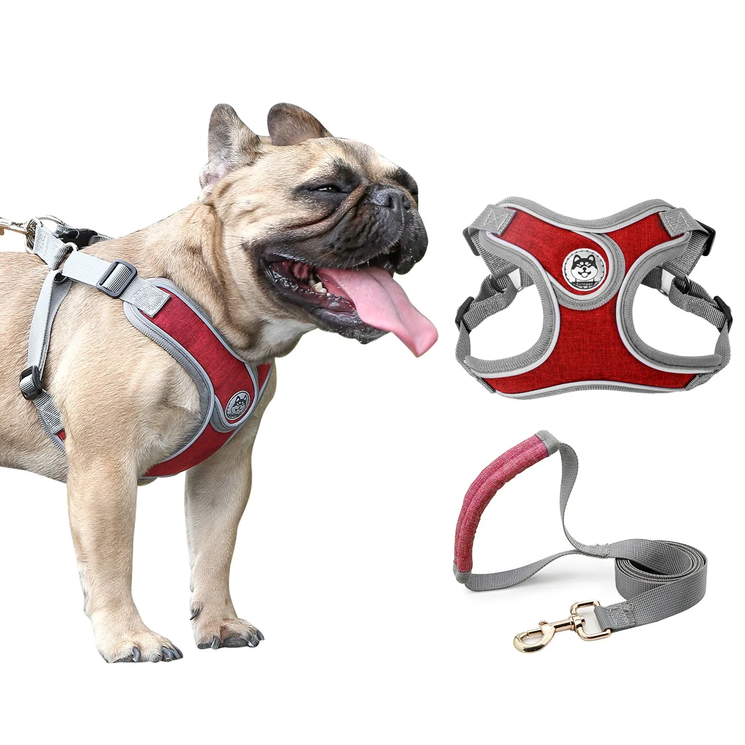 

Dog Harness Leash Set No Pull Nylon Vest Harnesses Reflective Chest Strap Leads for Small Large Dogs Teddy, Pug, French bulldog