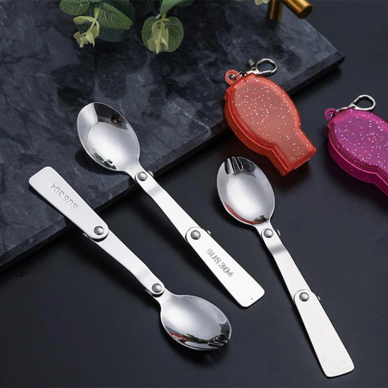 Складная ложка из нержавеющей стали 304 портативная складная многоразовая вилка