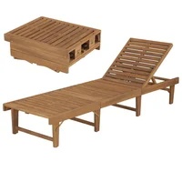 Folding Sun Lounger, Solid Acacia Wood Garden Recliner Chair, Patio Furniture 200 x 61 x 30/86 cm