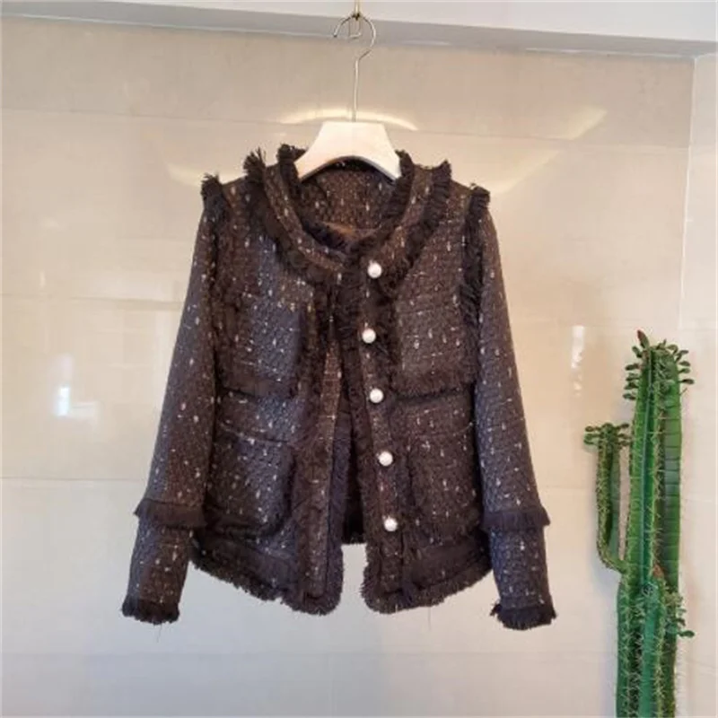Spring jackets women's coats autumn new light luxury retro french tweed fringed ladies temperament small fragrance short clothes