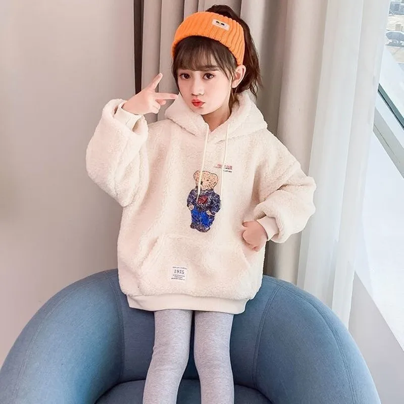 

Girls Sweatshirts Tops Overcoat Outwear 2022 Sweet Thicken Warm Winter Autumn Plus Size School Children's Clothing