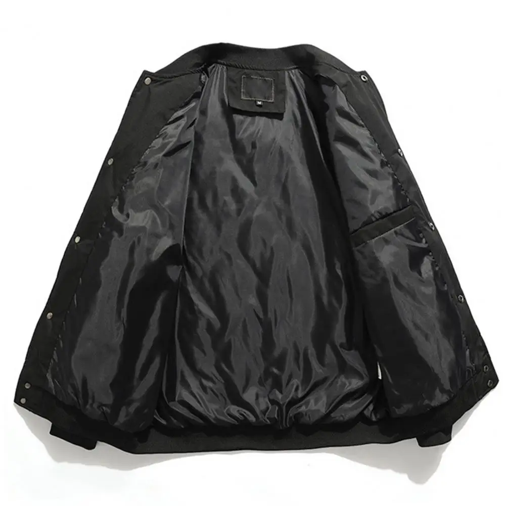 Trendy Bomber Jacket Buttons Temperament Ribbed Cuff Pockets Bomber Jacket  Vintage Unisex Coat Streetwear