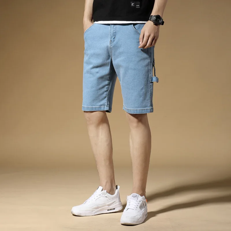 Summer new denim shorts, men's athleisure loose stretch pants, trendy youth fashion versatile five-point pants men jeans
