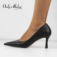 onlymaker women office lady slip on thin high heels black matte pu pointed toe pumps elegant concise party dress women pumps